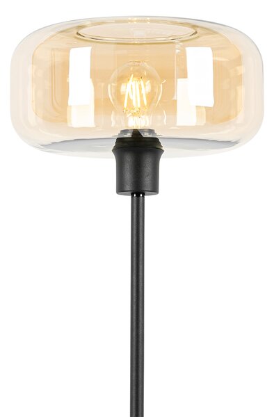 Lampa stojąca art deco czarna z bursztynowym szkłem - Bizle