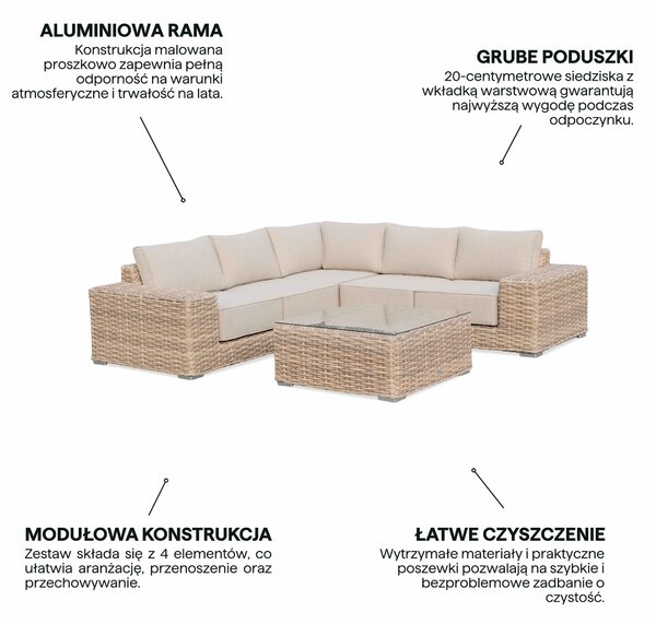 Narożnik ogrodowy z technorattanu VEGA CAFFE Beige - FURRORE