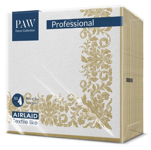 Serwetki eleganckie złote PAW ornamenty 40x40cm fizelina 50 szt