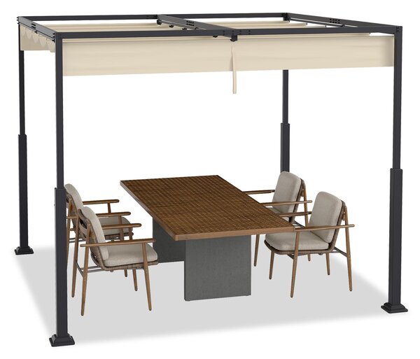 Pergola metalowa 3x3m, kolor beżowy, stabilna i wodoszczelna, idealna jako zadaszenie tarasu, pawilon do ogrodu, tarasu lub patio