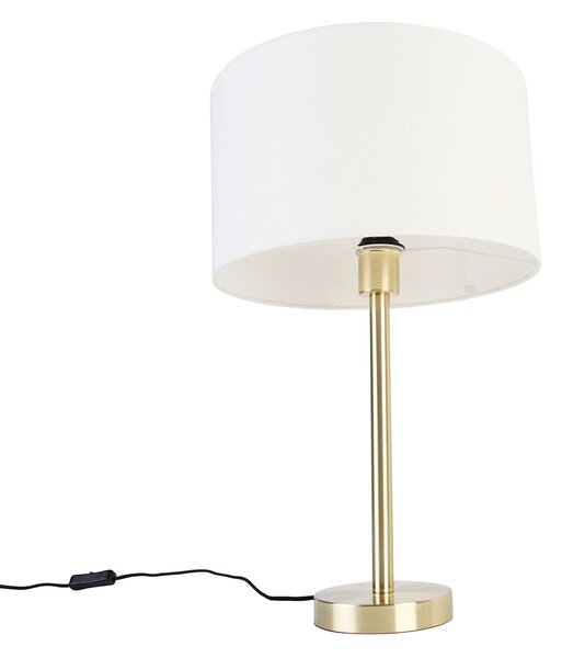 Klasyczna lampa stołowa mosiężna z białym abażurem 35 cm - Simplo