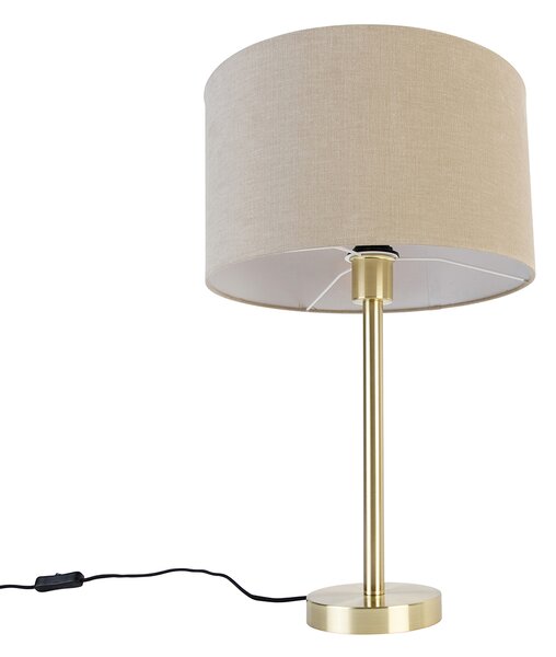 Klasyczna lampa stołowa mosiądz z abażurem w kolorze jasnobrązowym 35 cm - Simplo