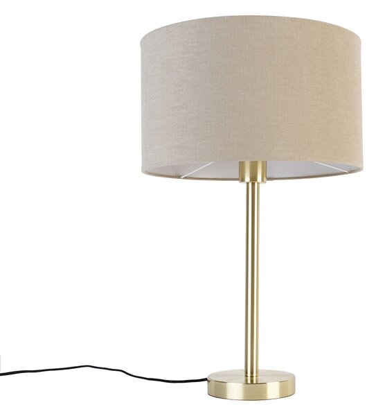 Klasyczna lampa stołowa mosiężna z kloszem jasnobrązowym 35 cm - Simplo Oswietlenie wewnetrzne
