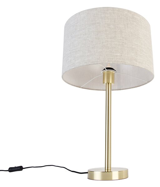 Klasyczna lampa stołowa mosiężna z kloszem w kolorze jasnoszarym 35 cm - Simplo