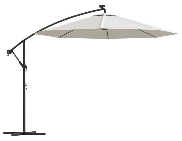 Parasol ogrodowy wiszący, światła LED, 300 cm, metal, piaskowy