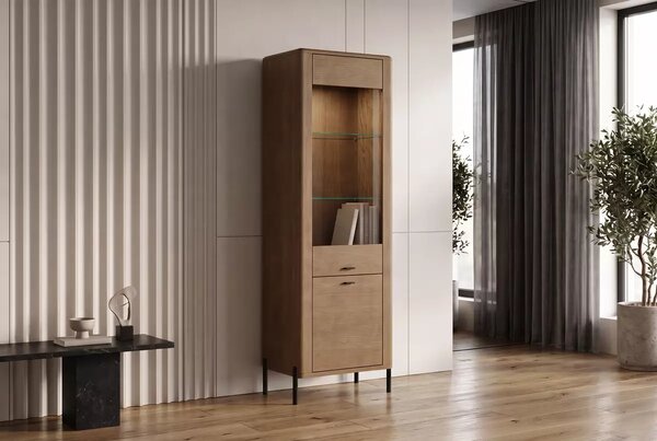 Wąska witryna drewniana na metalowych nogach Madera 75