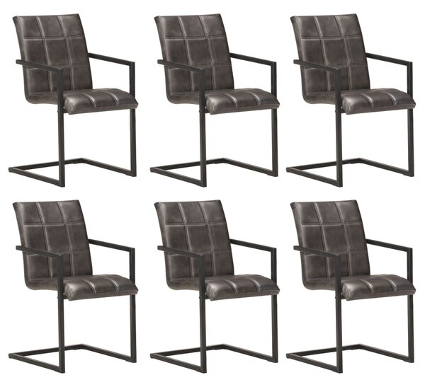 Wspornikowe krzesła stołowe, 6 szt., szare, skóra naturalna