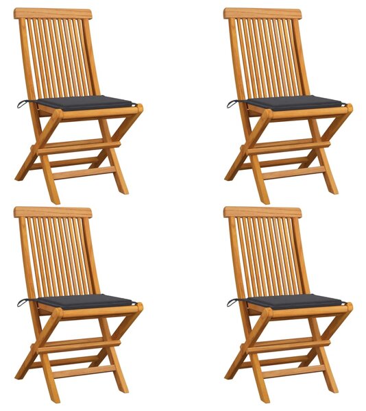 Krzesła ogrodowe z antracytowymi poduszkami, 4 szt., tekowe