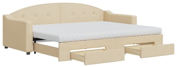 Sofa rozsuwana z szufladami, kremowa, 80x200 cm, tkanina