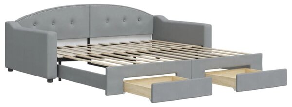 Sofa rozsuwana z szufladami, jasnoszara, 100x200 cm, tkanina