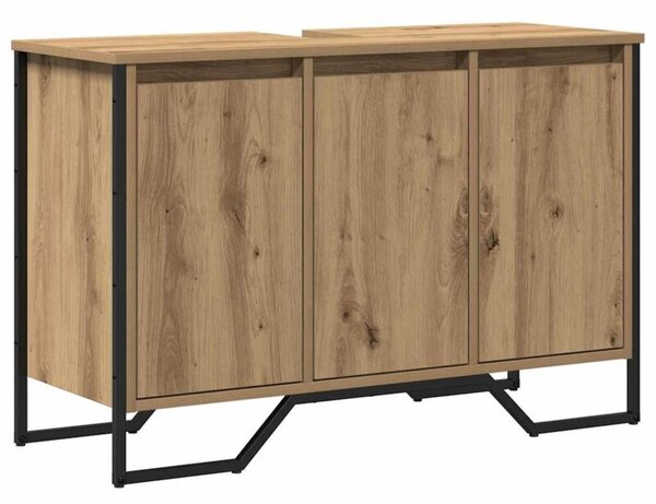 Nowoczesna szafka łazienkowa z umywalką w czarnej ramie, wolnostojąca, minimalistyczny design