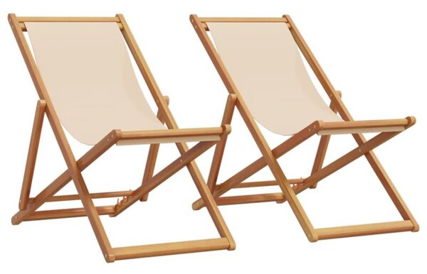 Składane krzesła plażowe, 2 szt., beżowe, tkanina i lite drewno