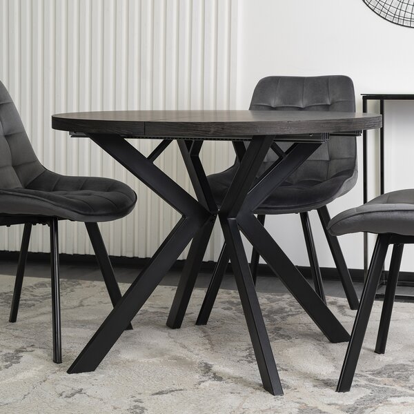 Stół Okrągły Rozkładany LUKAS 100-250 cm Czarny Nowoczesny Loft