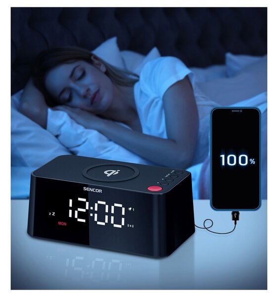Zegar Sencor SDC 7600 Qi z ładowarką, czarny