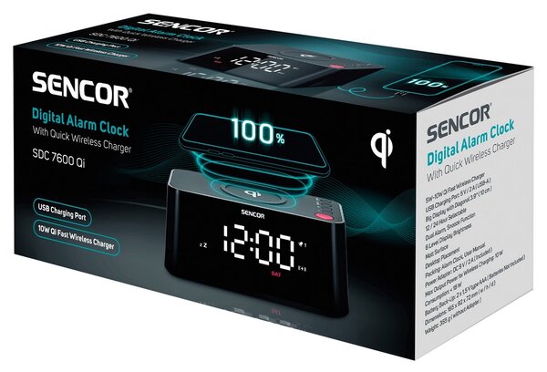 Zegar Sencor SDC 7600 Qi z ładowarką, czarny