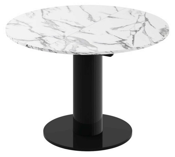 MebleMWM Stół Okrągły rozkładany SOLO LUX | Marble White HG + Czarny HG