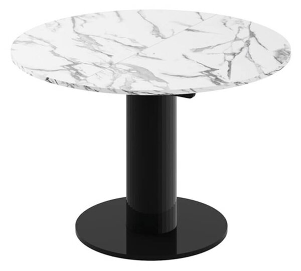 MebleMWM Stół Okrągły rozkładany SOLO LUX | Marble White HG + Czarny HG