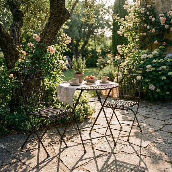Ciemnobrązowy metalowy zestaw mebli ogrodowych dla 2 osób – Garden Pleasure