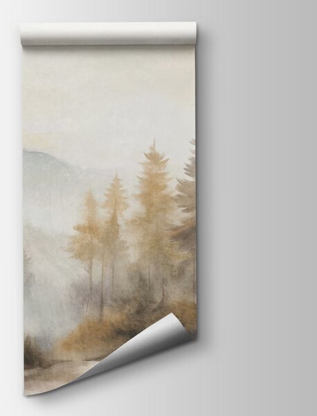 Fototapeta Obraz przedstawiający drzewa w zamglonym lesie, Fototapety Natura, Popularne Fototapety, w09290 - Tapeko.pl