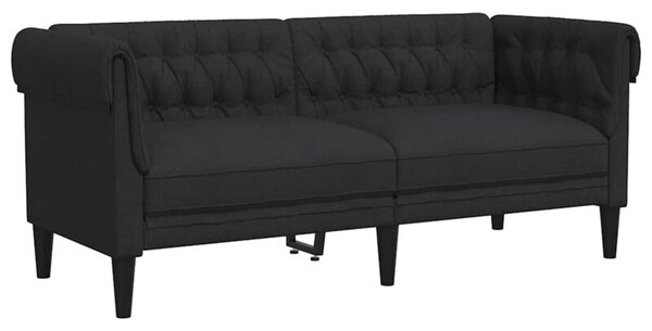 Sofa chesterfield, dwuosobowa, czarna, obita tkaninÄ