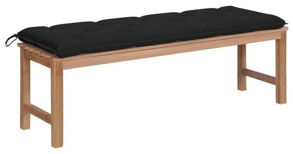 Ławka ogrodowa z czarną poduszką, 150 cm, lite drewno tekowe