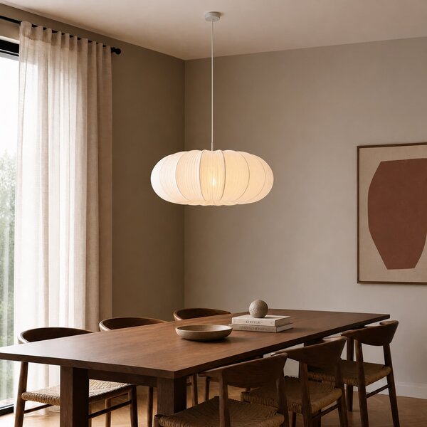 Lampa Wisząca Lindby, Marielle, ściemnialny, biały, salon, tkanina | tekstylia, skandynawski