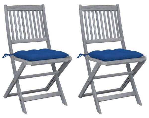 Składane krzesła ogrodowe z poduszkami, 2 szt., akacjowe