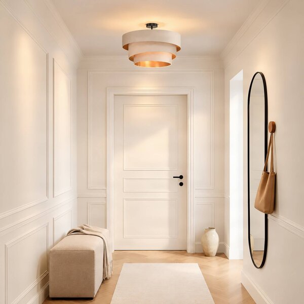 Lampa sufitowa Jusari Lindby, możliwość ściemniania, kremowy / amber, salon / jadalnia, tkanina / materiał / jedwab, nowoczesny