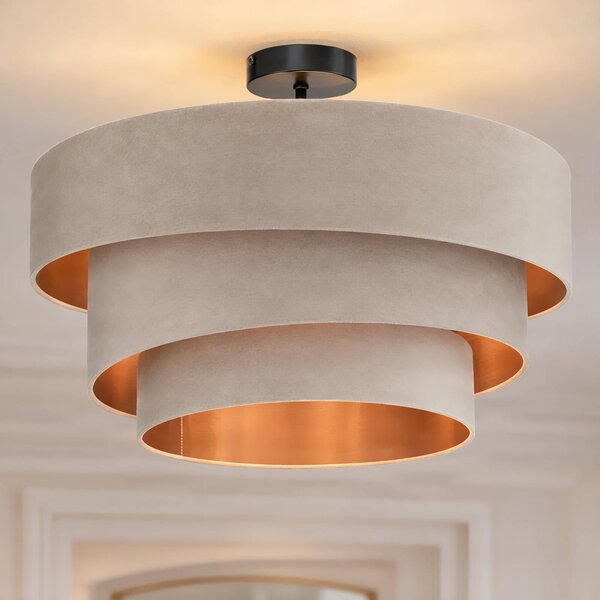Lampa sufitowa Jusari Lindby, możliwość ściemniania, kremowy / amber, salon / jadalnia, tkanina / materiał / jedwab, nowoczesny