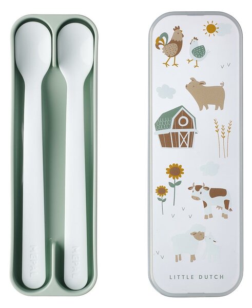 Białe/jasnozielone plastikowe łyżeczki dla dzieci zestaw 2 szt. Little Farm by Little Dutch – Mepal
