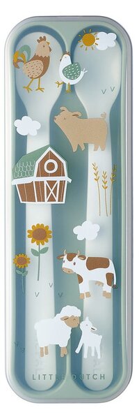Białe/jasnozielone plastikowe łyżeczki dla dzieci zestaw 2 szt. Little Farm by Little Dutch – Mepal