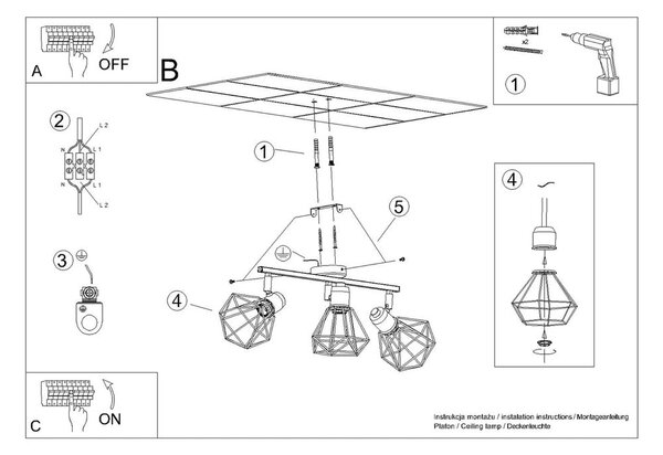 Czarna lampa sufitowa ø 10 cm Varpu – Sollux