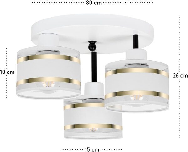Lampa sufitowa biała trzypunktowa z białymi abażurami T-3030WE-WEWEWE