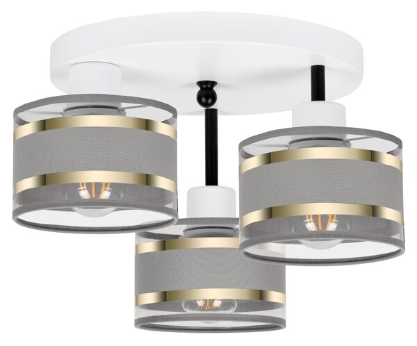 Lampa sufitowa biała trzypunktowa z szarymi abażurami T-3030WE-GRGRGR