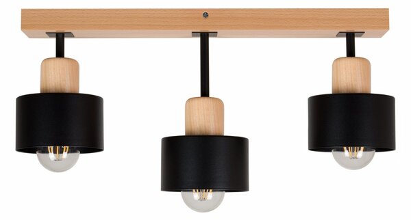 Czarna lampa sufitowa, trzypunktowy spot DSC50x7BU z drewna i metalu E