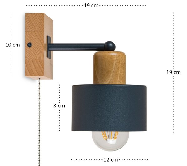 Antracytowy kinkiet LED SHWD-AN10x10BU jednopunktowy z litego drewna z