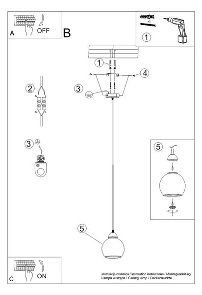 Czarna lampa wisząca ø 15 cm Grande – Sollux