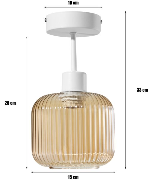 Lampa sufitowa Maria biała z bursztynowym, ryflowanym kloszem