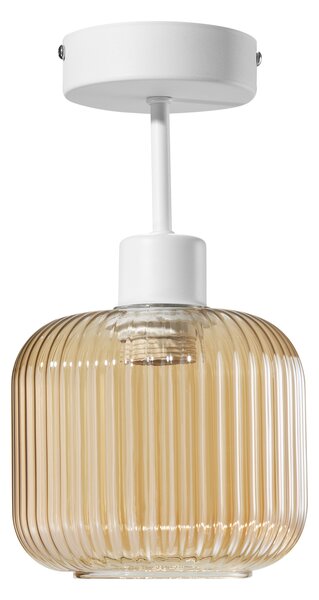 Lampa sufitowa Maria biała z bursztynowym, ryflowanym kloszem