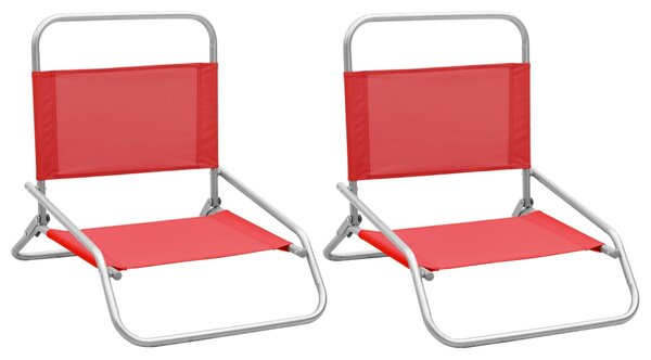 Składane krzesła plażowe, 2 szt., czerwone, obite tkaniną