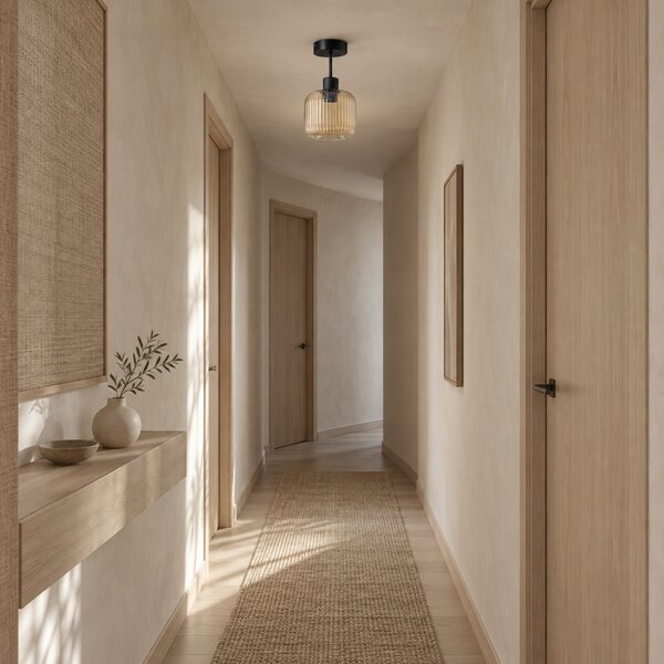Lampa sufitowa Maria czarna z bursztynowym, ryflowanym kloszem