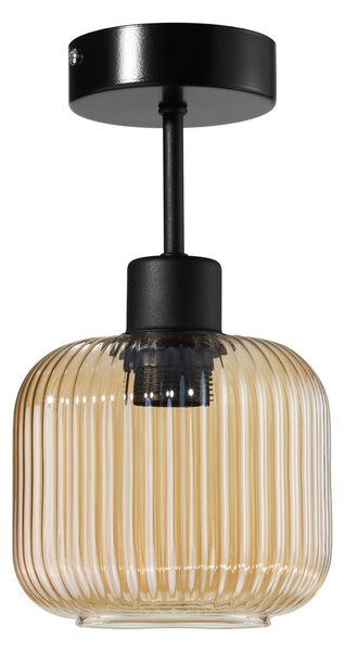 Lampa sufitowa Maria czarna z bursztynowym, ryflowanym kloszem
