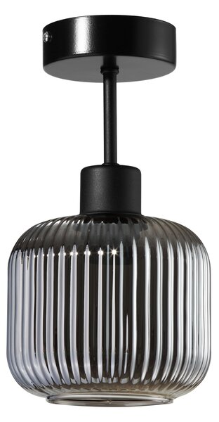 Lampa sufitowa Maria czarna z przydymiono-szarym, ryflowanym kloszem