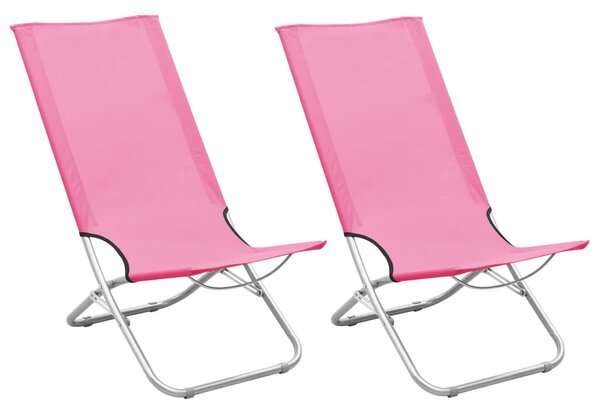 Składane krzesła plażowe, 2 szt., różowe, obite tkaniną