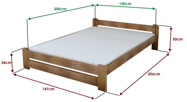 Łóżko Emily 140 x 200 cm, dąb Stelaż: Ze stelażem listwowym rolowanym elastycznym, Materac: Bez materaca