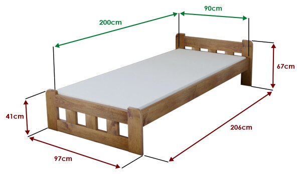 Łóżko Naomi podwyższone 90 x 200 cm, dąb Stelaż: Ze stelażem listwowym rolowanym, Materac: Bez materaca