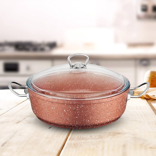 Różowy niski aluminiowy garnek z pokrywką Güral Porselen Classic, ø 30 cm