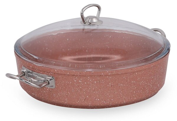 Różowy niski aluminiowy garnek z pokrywką Güral Porselen Classic, ø 30 cm