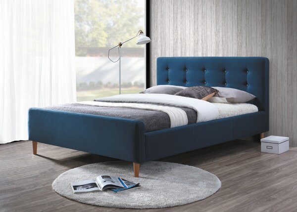 Łóżko tapicerowane PINKO 160 x 200 cm niebieskie Materac: Bez materaca