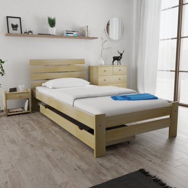 Łóżko PARIS podwyższone 90 x 200 cm, sosna Stelaż: Ze stelażem listwowym rolowanym, Materac: Materac Coco Maxi 20 cm